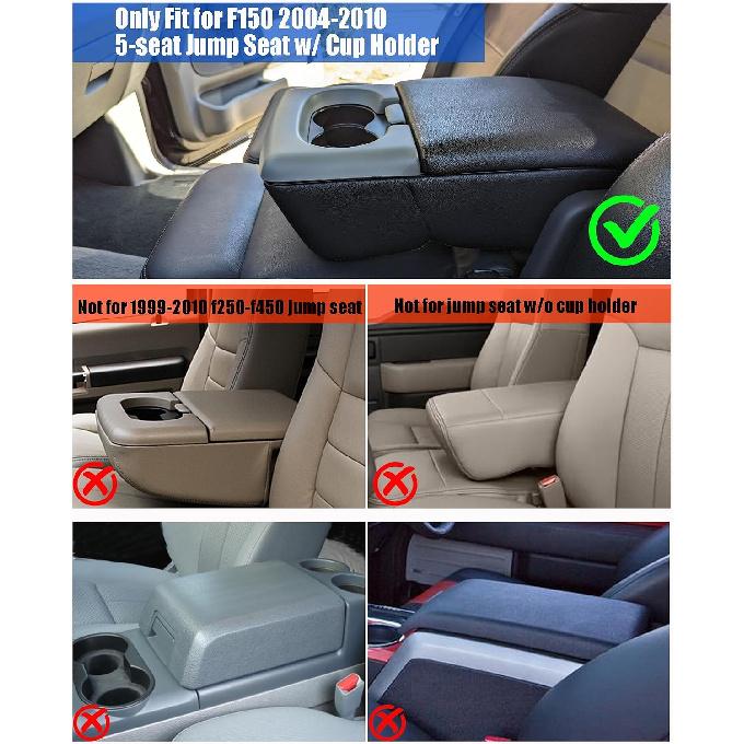 Center Console Armrest Cover for Ford F-150 2004-2010, 5-Seat Jump Seat | Anti-Scratch Armrest Pad, Pet-friendly, Full Protection, Premium Leather,
