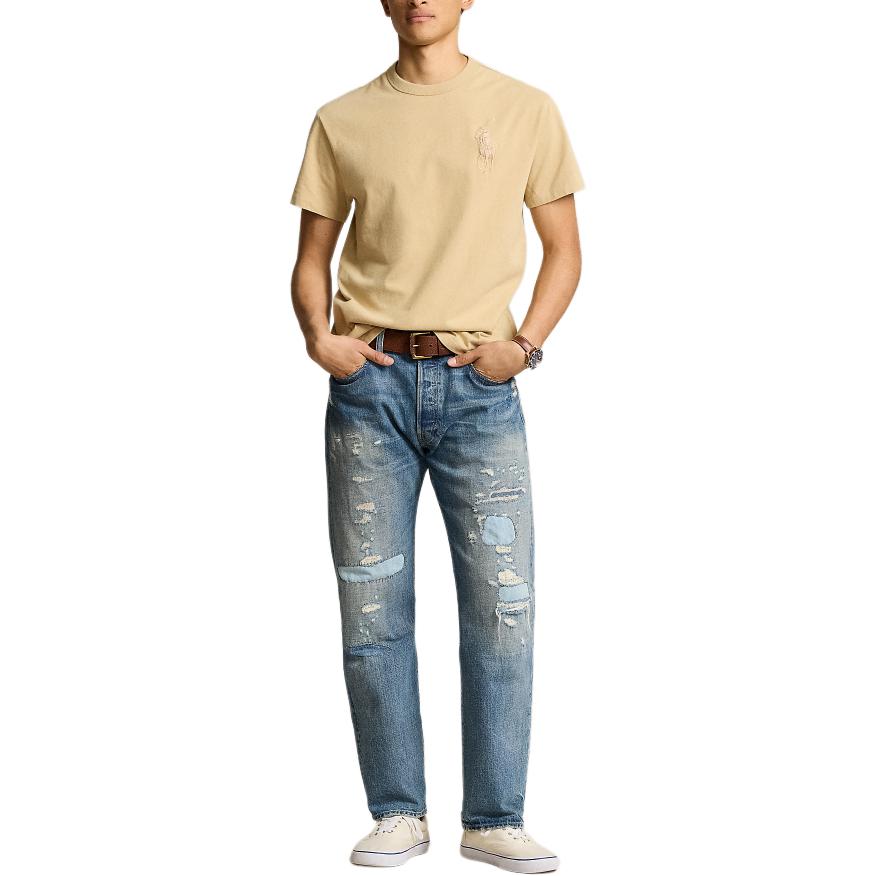 T-shirt Casual Girocollo Manica Corta Uomo Polo Ralph Lauren Colore Unico Ricamo Big Pony Beige Spiaggia MNPOTSH1N822176-250