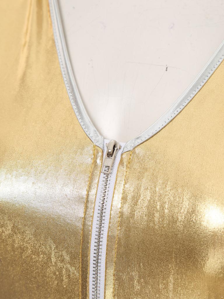 Womens 70s Retro Disco Long Sleeve Flared Jumpsuit Sparkle Costume