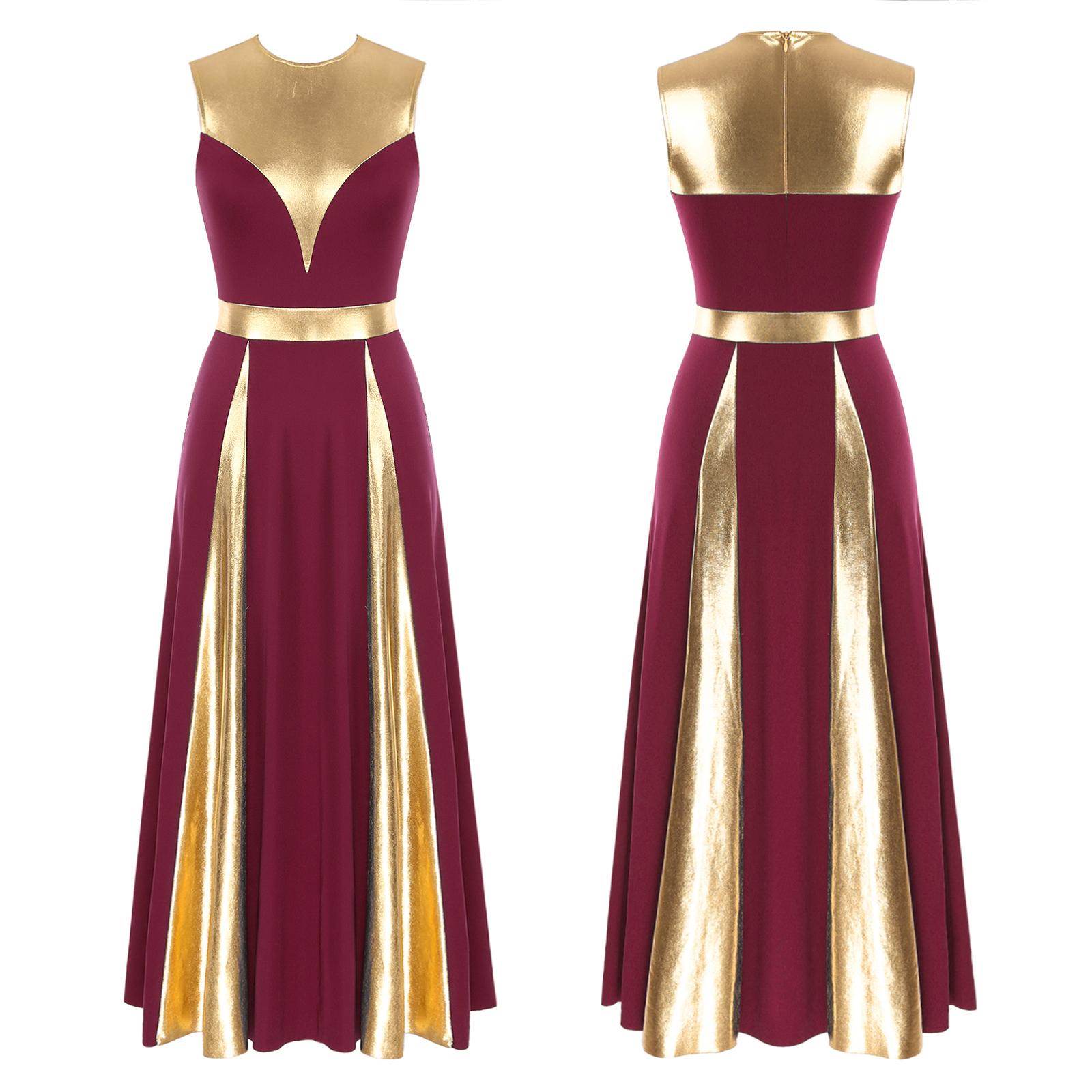 Abito da ballo di lode metallico senza maniche da donna, costume da ballo lirico, abito liturgico per adorazione, tunica S borgogna