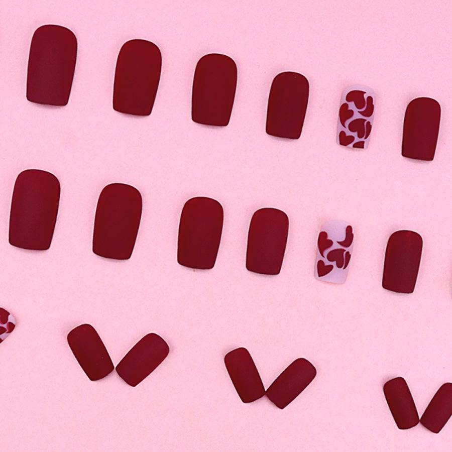 Red Heart Matte Medium-Long Nails - Spicy Sweet Cool Style