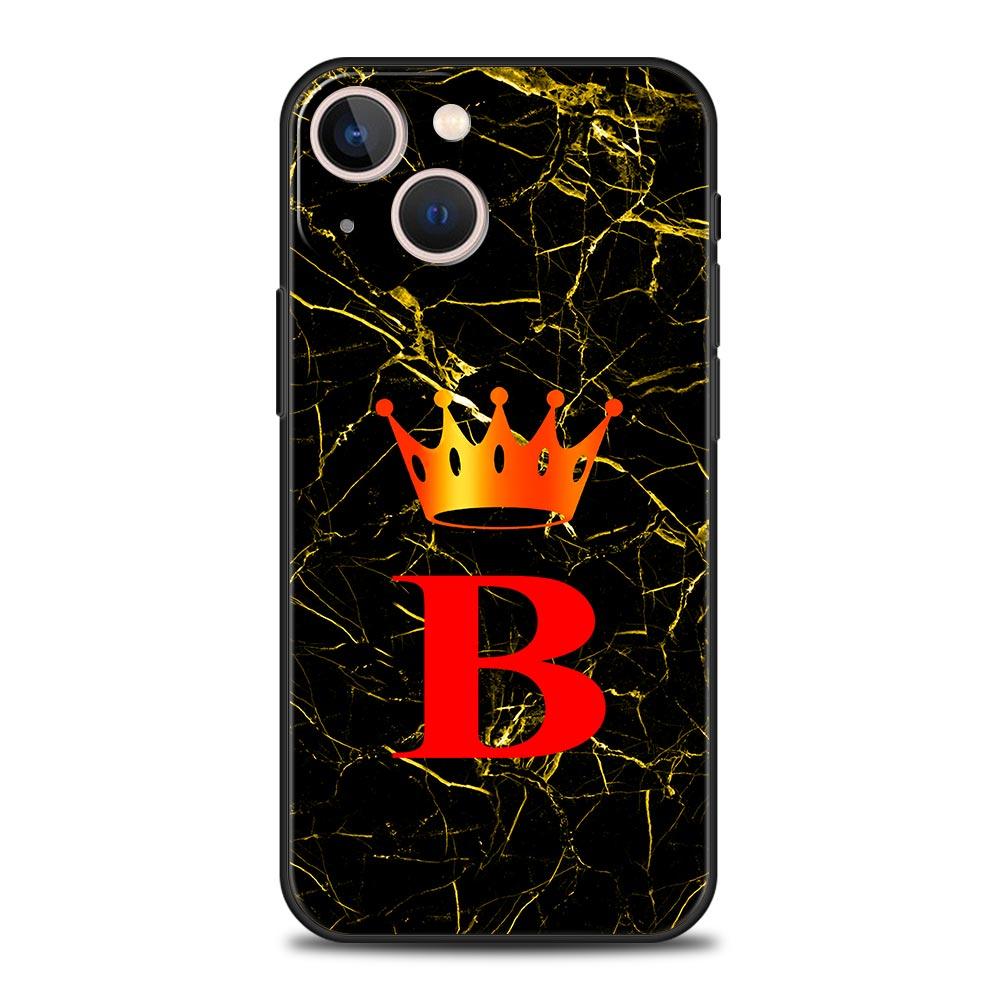 Marble Letter Phone Case For iPhone 17 16 15 Pro Max 11 12 13 14 7 8 Plus SE 2020 X XR XS Cover Soft Black