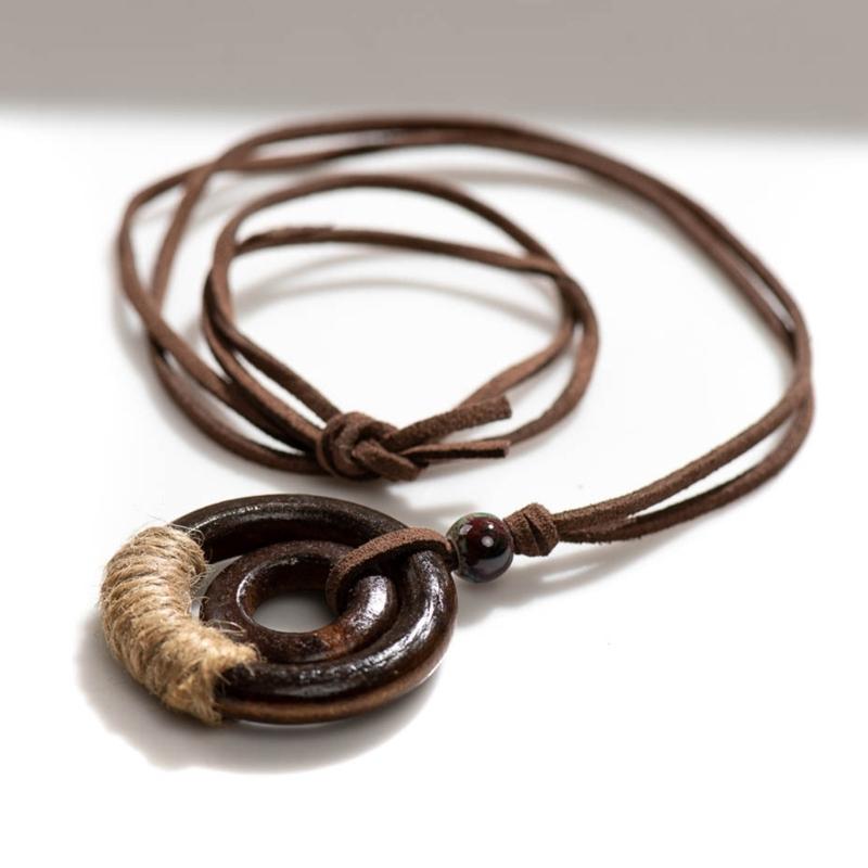 2026 Vintage Neck Chokers Necklace Korean Fashion Jewelry Wooden Pendants "Handmade" Long Necklace for Women Trending Products