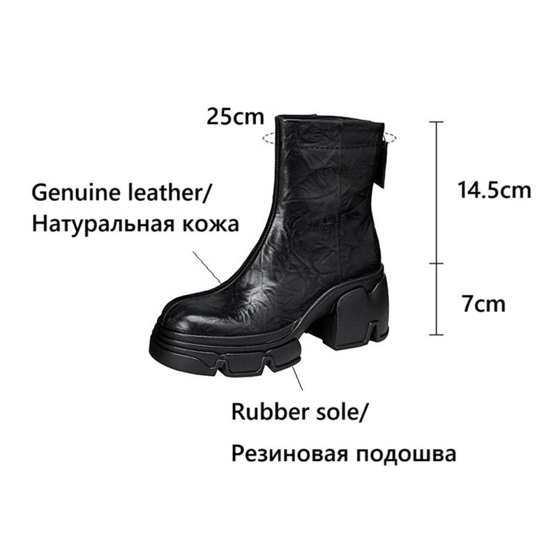 Fashion NEW Autumn Women Boots Genuine Leather Shoes for Women Round Toe Chunky Heel Shoes Concise Zip Platform Boots Soft Daily Shoes