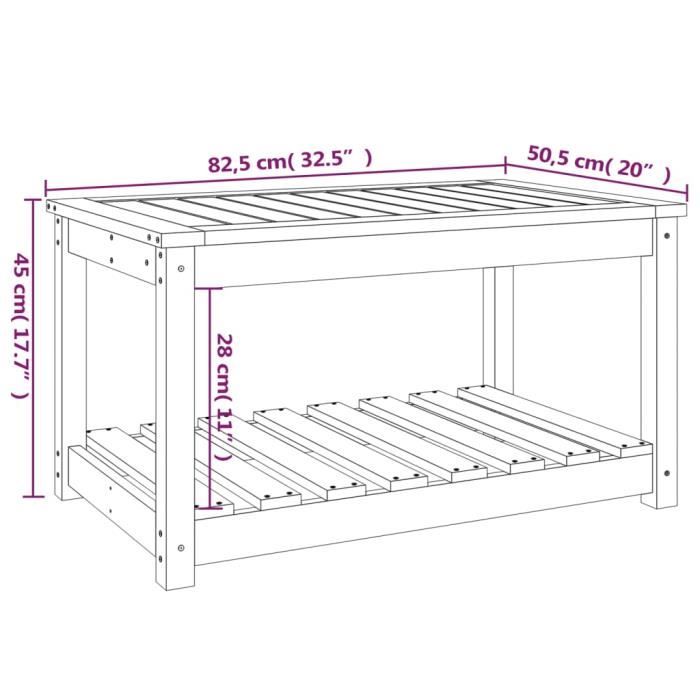 VidaXL Table de jardin noir 82,5x50,5x45 cm bois massif de pin 824138