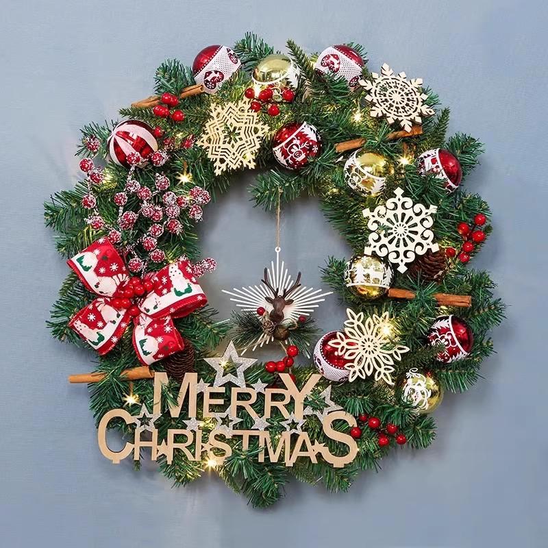 Factory Christmas Wreath Door Hanging Decorative Vine Snowfall for Mall Entrance Stair Handrail Pendant Bell Artificial Flower
