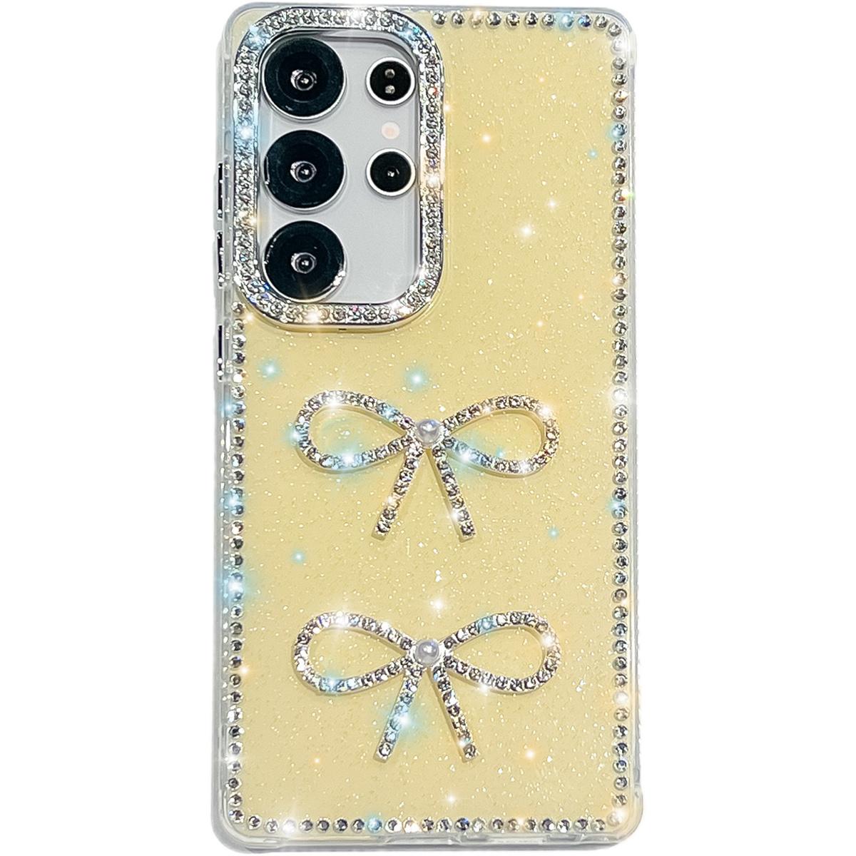 

Чехол для телефона IMD с блестящим ромбовидным бантом ручной работы, совместимый с Samsung S23 Ultra/S24/S25 & A07/A15/A16/A17/A26/A35/A36/A55/A56 Samsung Galaxy A56 светло-желтого