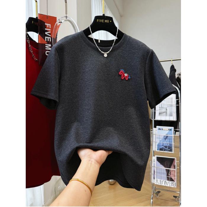 

Korean Style Plus Size Red Little Horse Cartoon Embroidery Women s Half Sleeve T-shirt - Year of the Horse Edition 3XL (185-210 Jin) серый