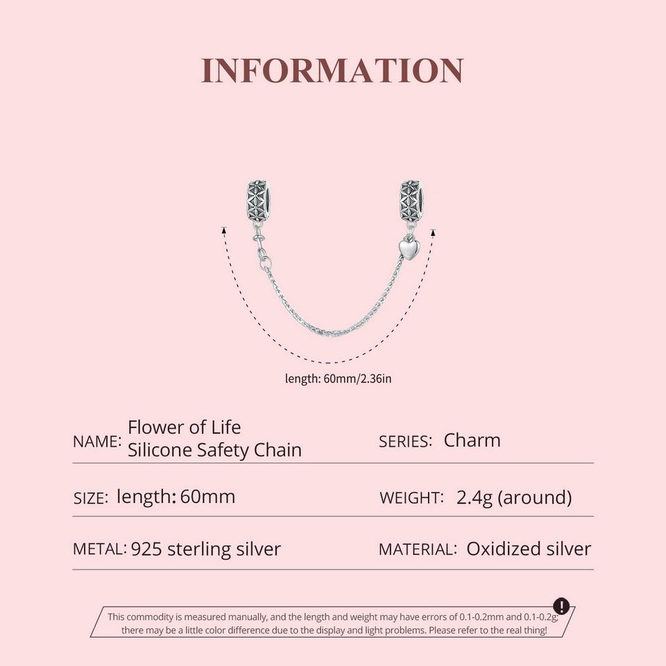 WOSTU 925 Sterling Silver Flower of Life Silicone Safety Chain Fit Original Bracelet DIY Necklace Jewelry Making Gift