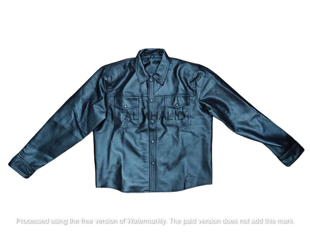 Ledig Formell Handgjord Äkta Mjukt Lammskinn Läder Stilfull Svart Herrskjorta