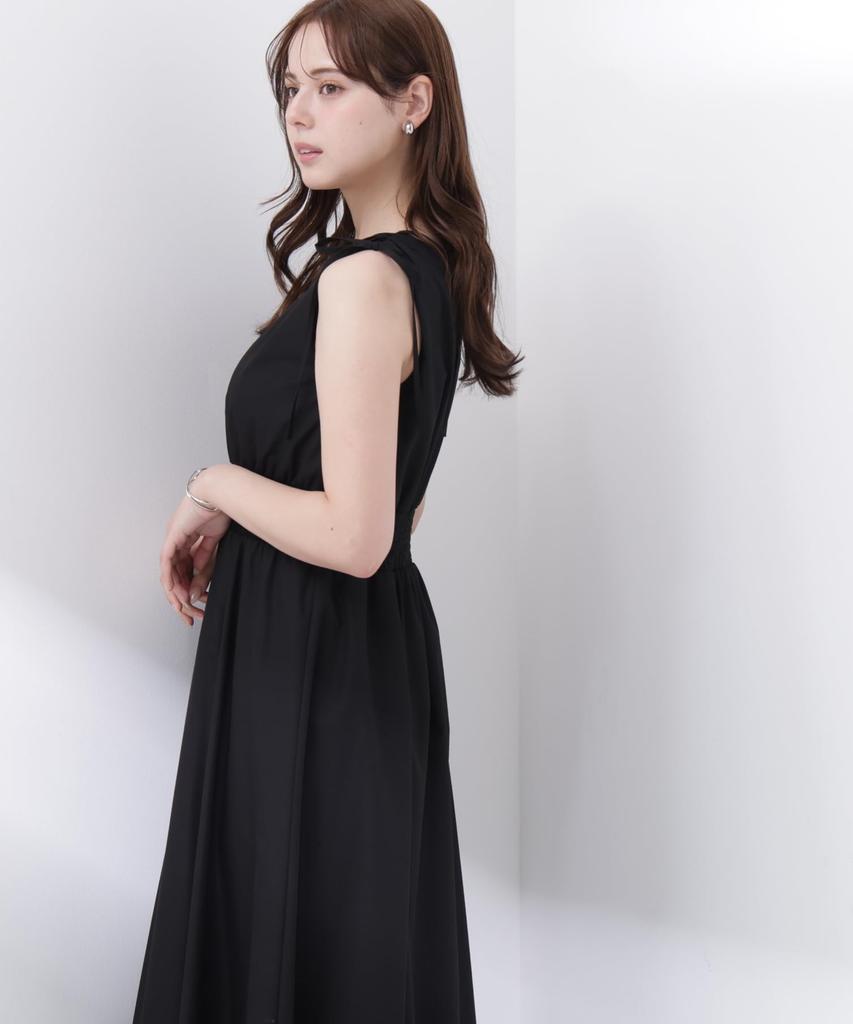 BODY Shoulder Ribbon Gathered Dress [PROPOTION DRESSING] [Black/S]