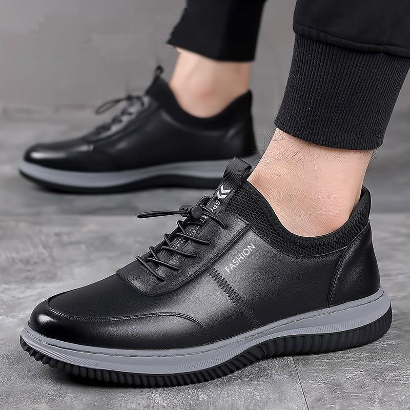 Leather shoes men's versatile trend casual shoes men's British style black leather shoes men's soft-soled outdoor sports shoes