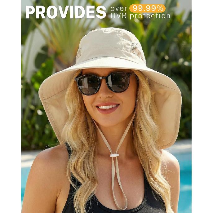 Women Sun Hats UV Protection Wide Brim with Bucket Ponytail Hole | Upf50+,100% Nylon,packable Adjustable Chin Strap,breathable Mesh&waterproof,ideal