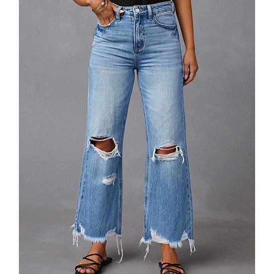 Spring and Summer Wide Leg Pants Washed, Tie Dyed, Ripped Hole High Waisted Jeans, Straight Leg Casual Pants