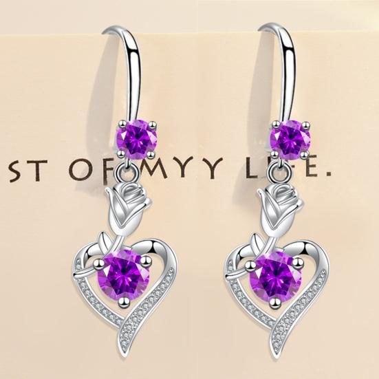 Yousheng 1 Pair Hoop Earrings Shining Cubic Zirconia Geometric High-end Pendant Dress Up Hypoallergenic Rose Flower Heart Dangle Earrings Fashion