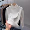 Fleece Thickened Sweater Women's Winter Design Sense Knitted Integrated Fleece Warm Bottoming Shirt with Autumn and Winter Semi-turtleneck Top