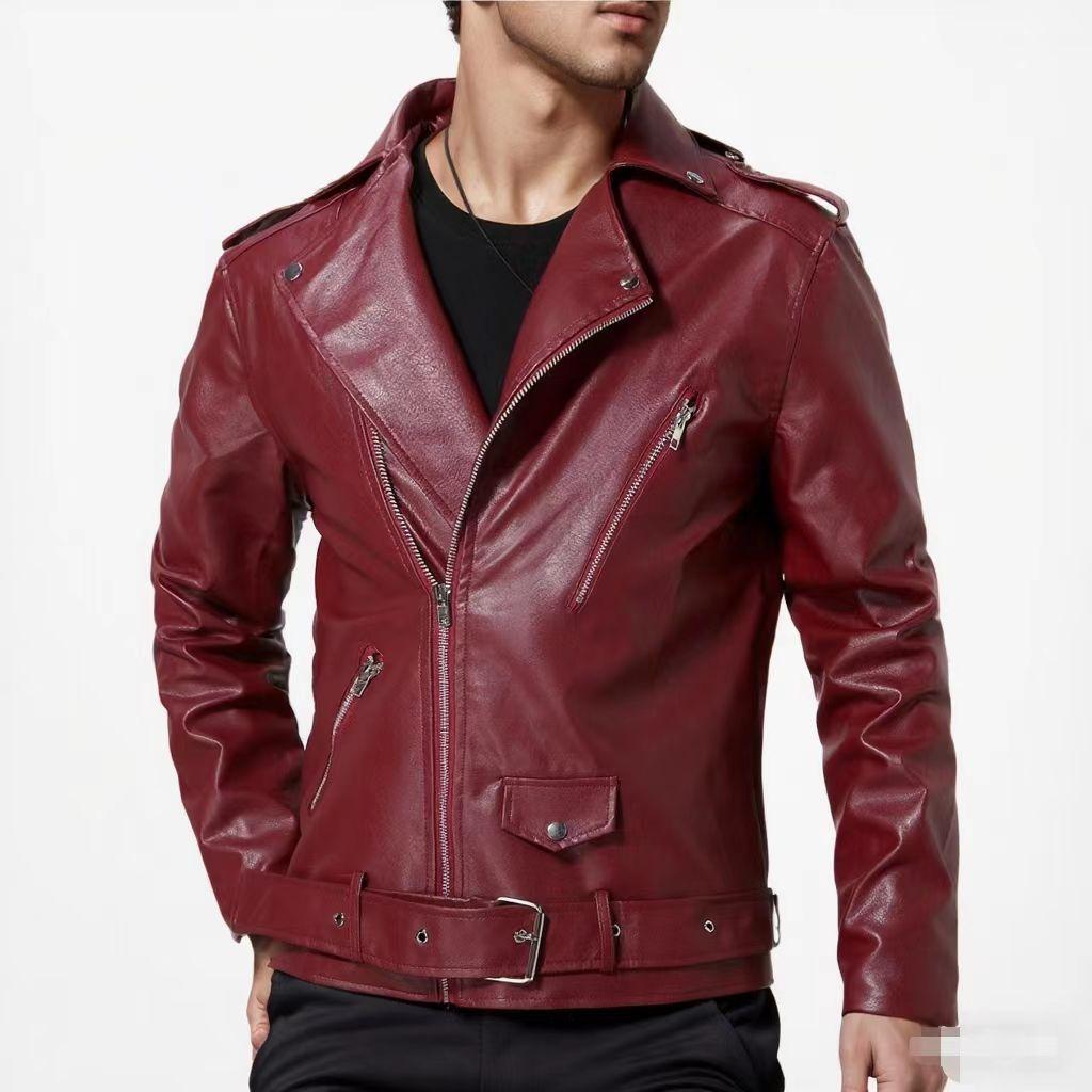 Autumn Winter Casual Men's PU Leather Jacket Fashion Slim Fit Turn Down Collar Moto Biker Coat Trendy Men's Outerwear