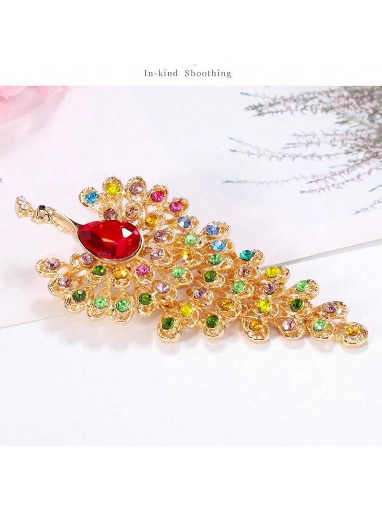 1-Piece Colorful Peacock Rhinestone Glass Brooch, Creative Retro Animal Corsage, Personalized Clothing Accessory