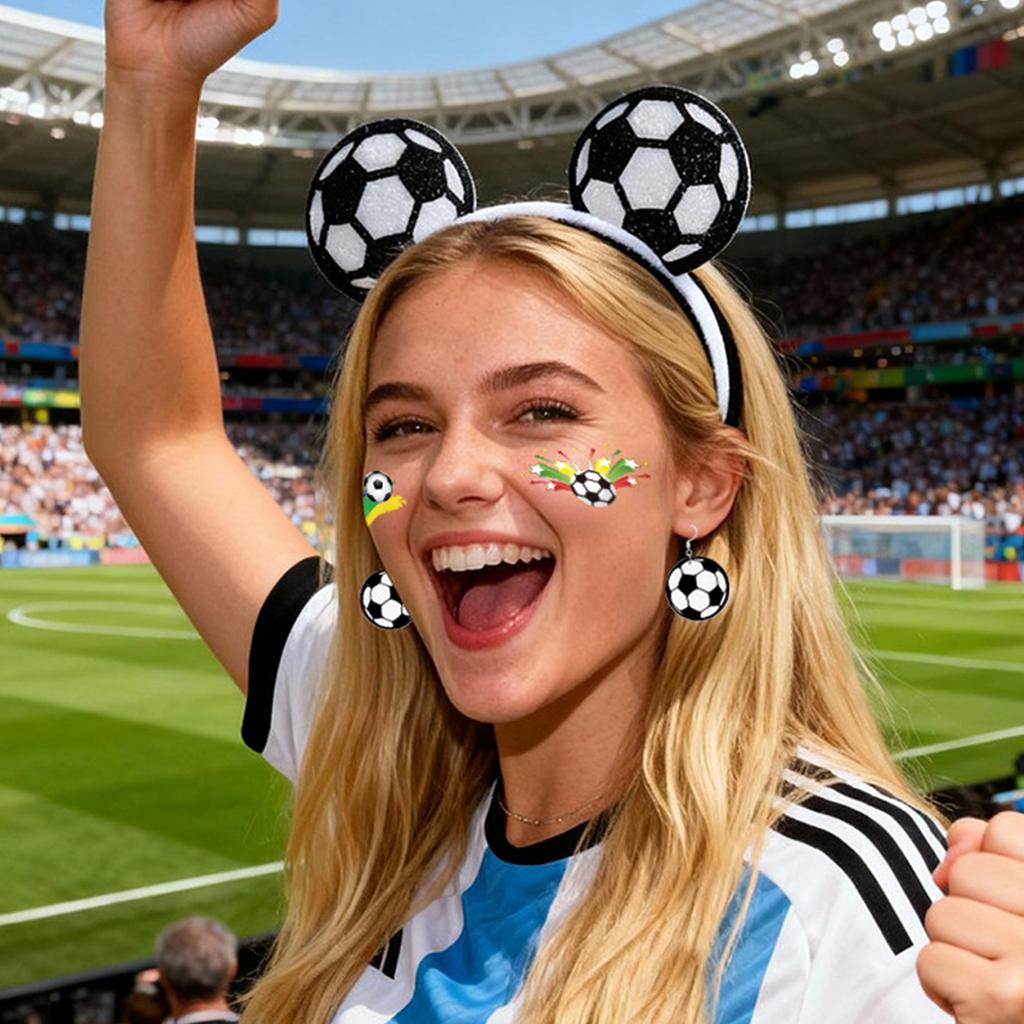 3pcs Set 2026 Soccer Elastic Headbands with Earrings Tattoo Stickers Football Cheering Props Party Hair Accessories for Adults