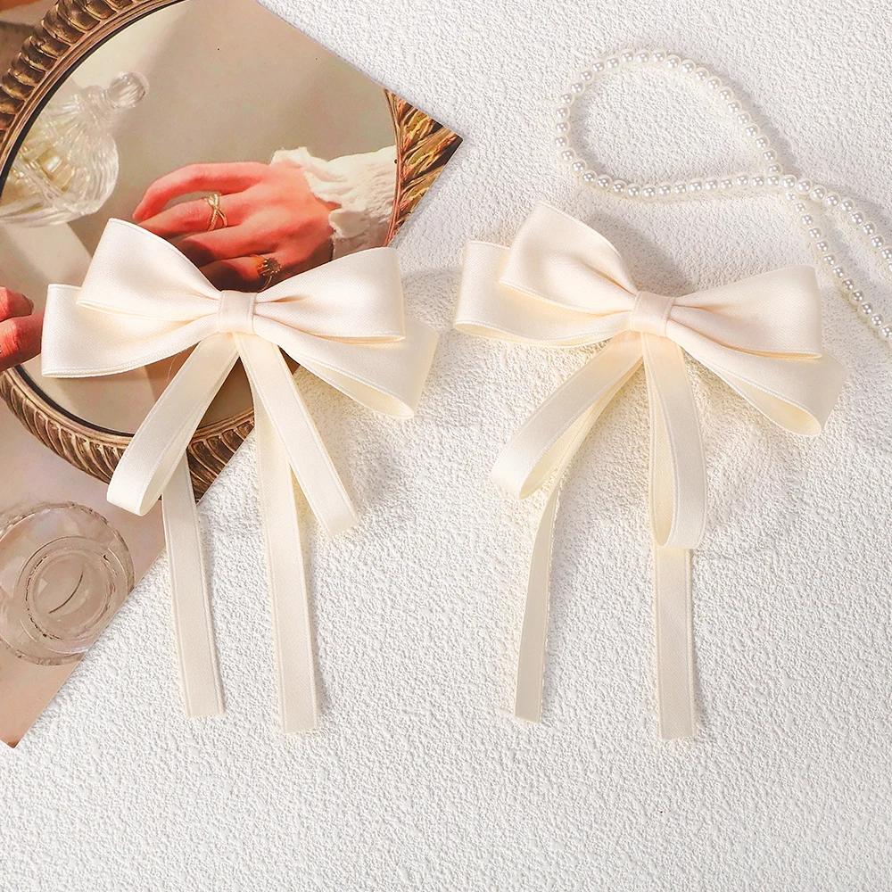 2pcs Elegant Double Layer Ribbon Bowknot Hair Clip for Girl Boutique Headwear Hairgripes Long Tassel Ponytail Hair Accessories