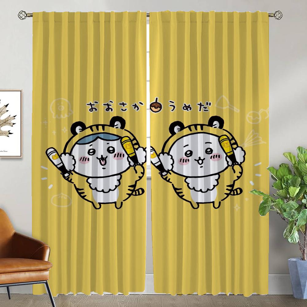 Home Interior Curtains 2 Pieces Chiikawaes Halloween Decoration Partition Window Curtain for Room 2 Panel Shades Living Kitchen
