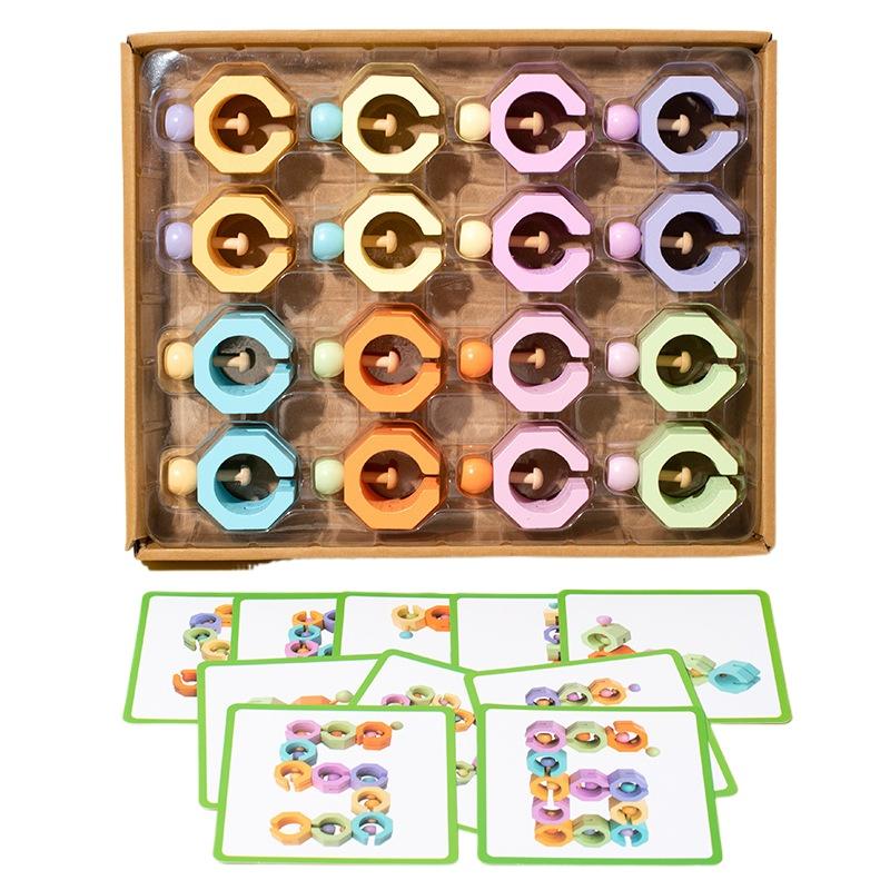 

Children Montessori Sensory Building Blocks Logical Thinking Construct Creative Early Education Fine Motor Training Wooden Toys бежевий