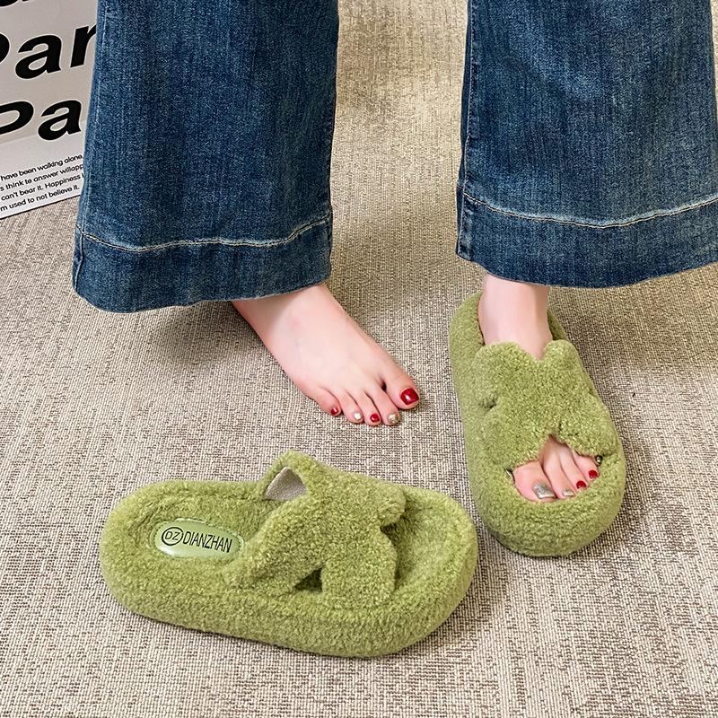 

Толстоподошвенные тапочки-мао мао для интернет-знаменитостей, женские, новая коллекция осень-зима 2025, удобные домашние иностранные комнатные нескользящие хлопковые тапочки 40 зелёный
