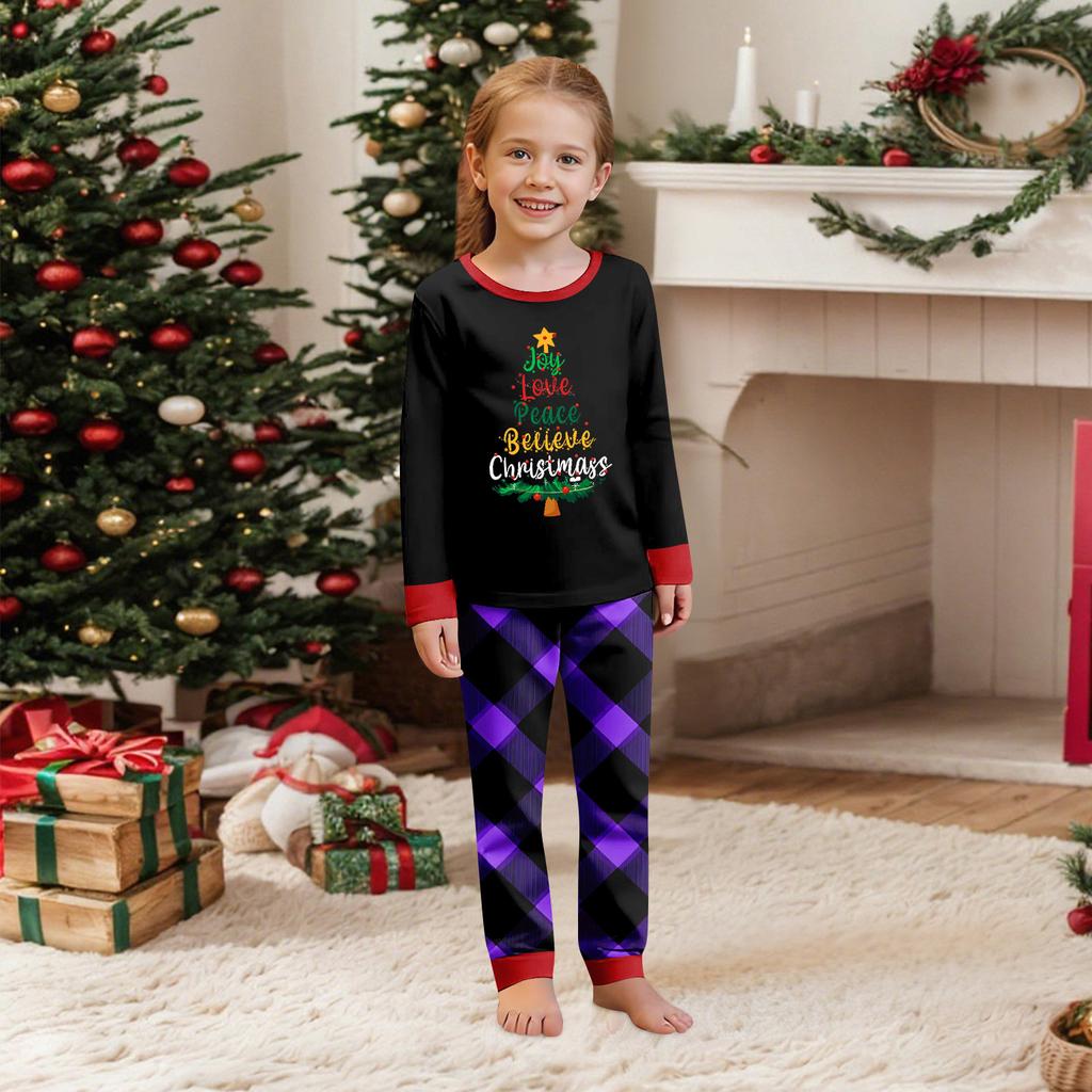 Christmas Print Crewneck Top and Plaid Pants Set, 2 Piece Holiday Outfit