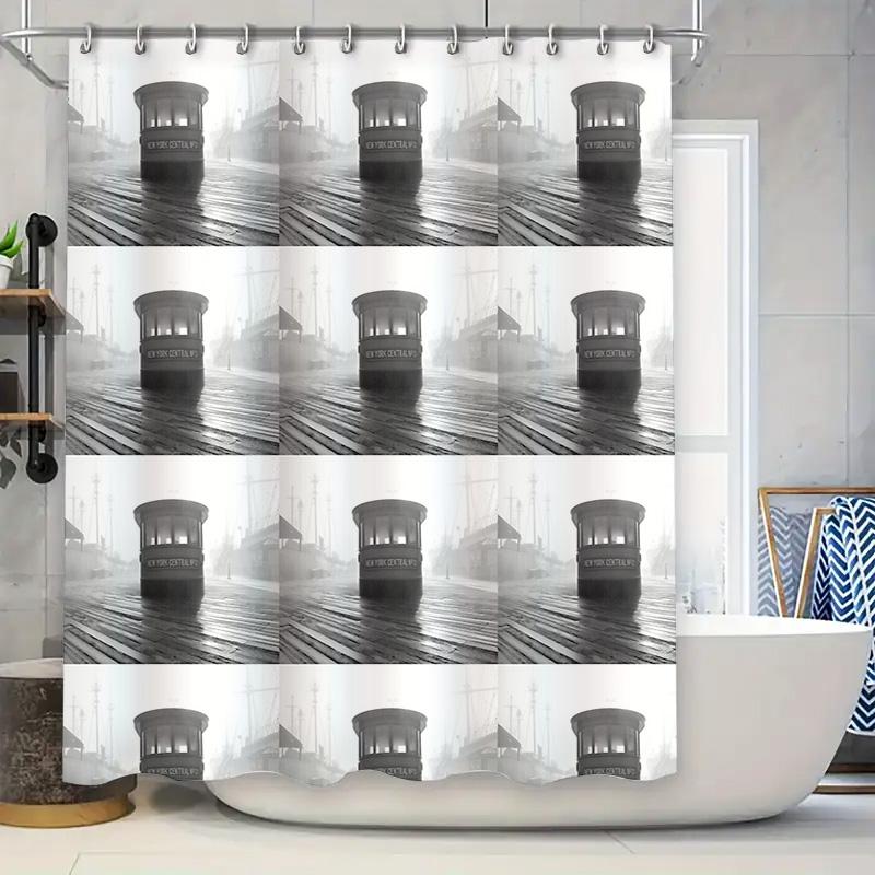 

Black And White Train Station Shower Curtain Vintage Railway Backdrop Bathroom Decor Artistic Photography Scenic Wall Hanging W60H190(CM)-1 Pcs