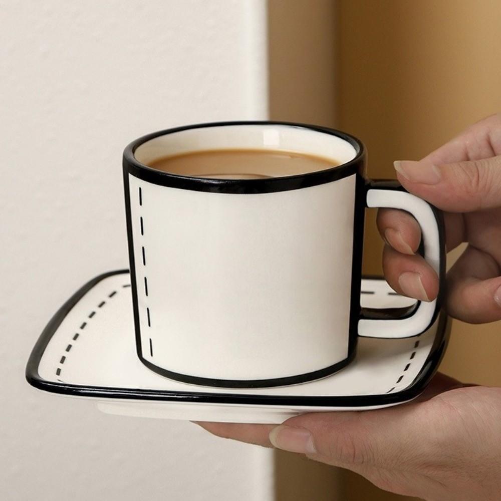Black Rim Outline Cartoon Coffee Cup Ceramic Tea Mug Creative Comic Mug for Daily Use