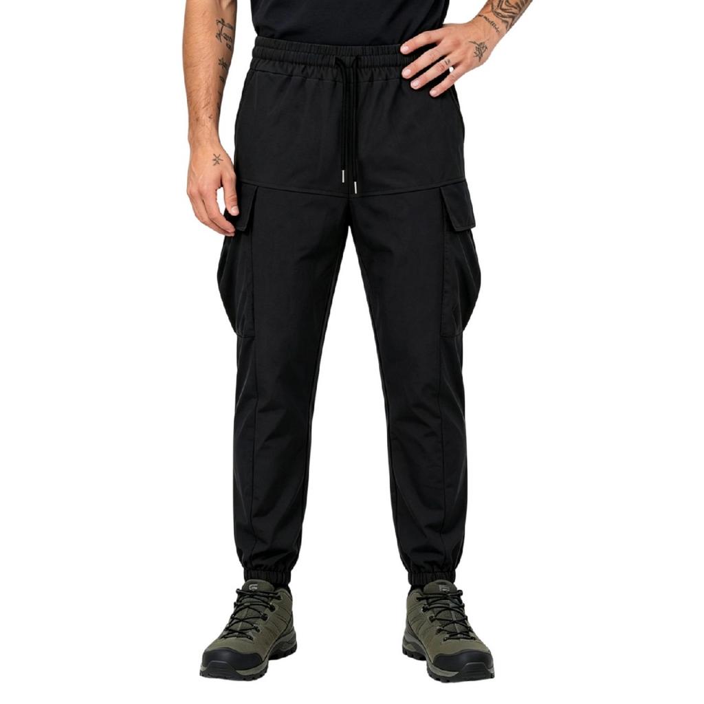 Men's Tapered Cargo Pants with Color Block Pockets and Elastic Waist, Outdoor Casual Work Pants