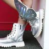 Girls Boots Autumn Winter Fashion Butterfly Princess Botas Casual Non-slip Ankle Boots Silver Patent Leather Kids Shoes 2026