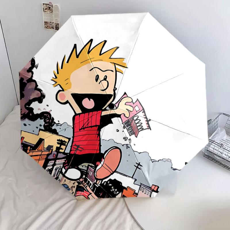 Зонт с узором CalvinHobbes, Новый стиль, 1 шт., Автоматический складной зонт, Портативный складной дорожный зонт, Уличный зонт, Подарок на день рождения