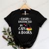 Short Sleeve Tshirt for Unisex Tee Clothes Easily Distracted By Cats and Books Tee Tops Book Reader Top Y2K Unisex Casual Clothes