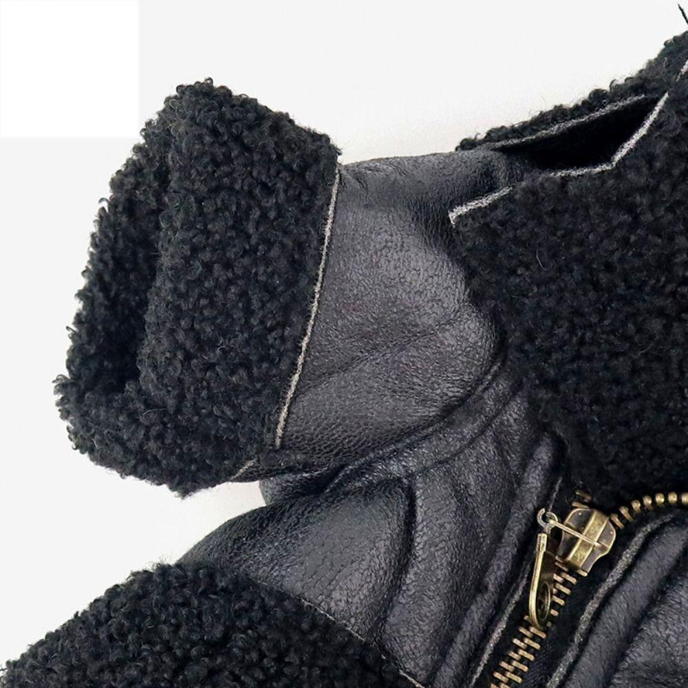 Thickened Dog Leather Jacket Coat Windproof Dog Fur Jackets Winter Pet Clothes  Photograph