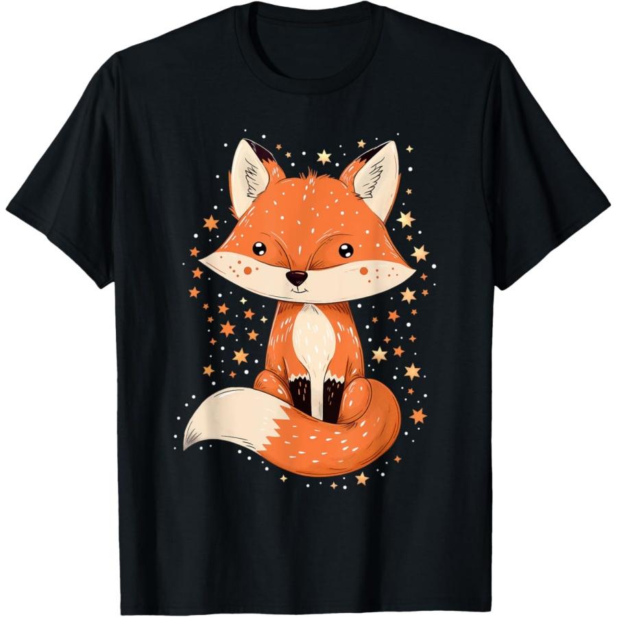 Cute Fox Forest Animals Stars Fox T-Shirt(6) S