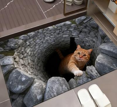 Popular Cat Black and White Visual Pad 2D Optical Illusion Door Pad Terrace Porch Living Room Office Carpets Decoration