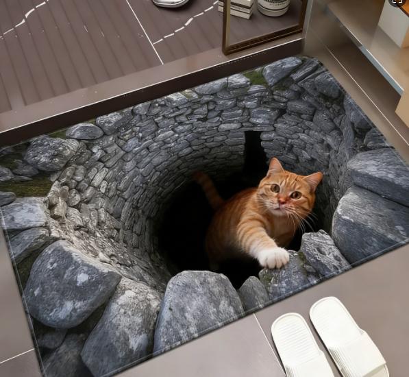 Popular Cat Black and White Visual Pad 2D Optical Illusion Door Pad Terrace Porch Living Room Office Carpets Decoration