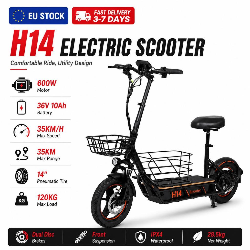 FREEBOY H14 Electric Scooter For Adults , 36V10Ah Battery, Dual disc brakes,City Foldable E Scooter ,14" Tire