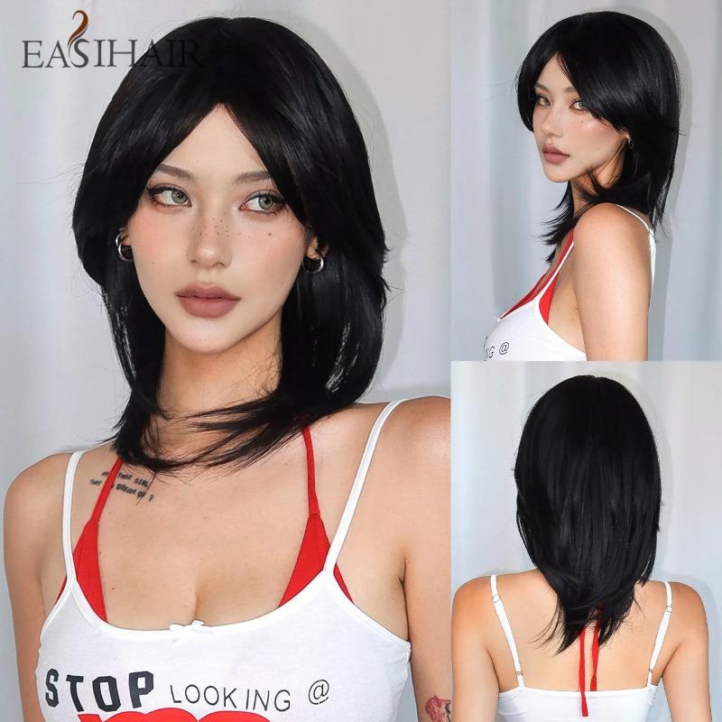 Wig full head cover women's high-level clavicle hair simulation repair age reduction natural straight hair Europe and the United States