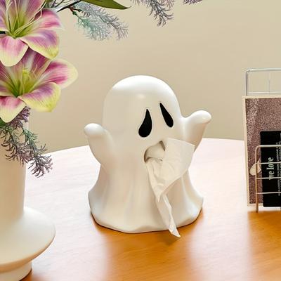 Halloween Ghost Tissue Box Creative Resin Tissue Case Paper Home Living Room Decoration Office Desktop Decoration Ornaments