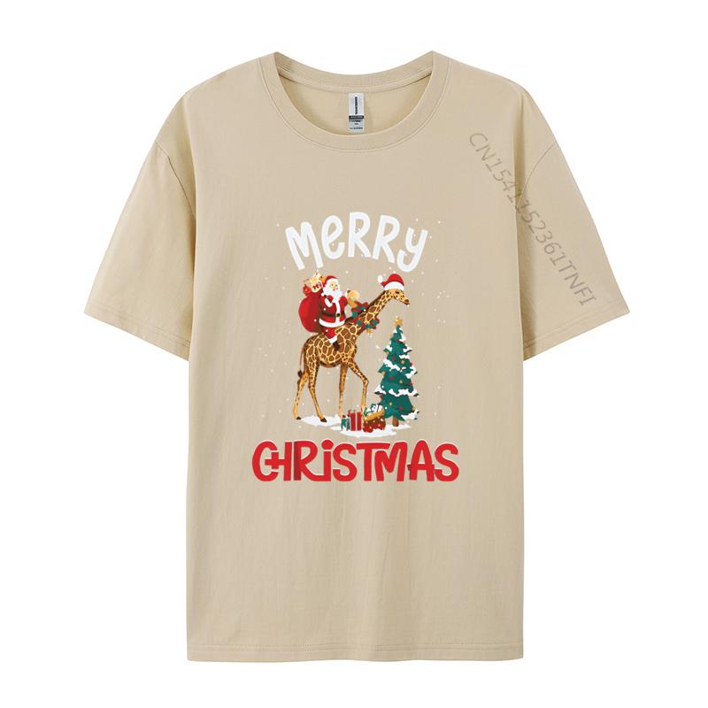 Merry Christmas Giraffe Riding Santa Tshirts Birthday Party Premium TShirt Fashionable Geek Tops Tees Cotton Top TShirts