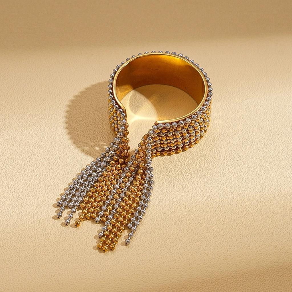Stainless Steel Round Beads Tassel Rings for Men Women Open Anti Allergic Splicing Colors Rings Waterproof Luxury Jewelry