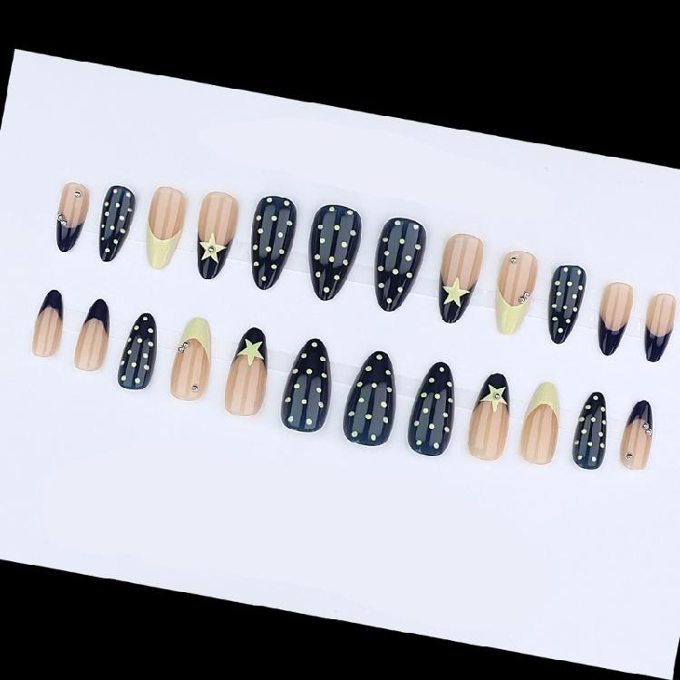 Long Wear French Manicure Nail Blue Yellow Geometric Stars Detail Break Resistant ABS For Bride Holiday