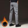 Winter Men's Warm Fleece Stretch Business Pants Elastic Waist Thick Fur Cotton Soft Slim Straight Trousers Male Brand Clothing