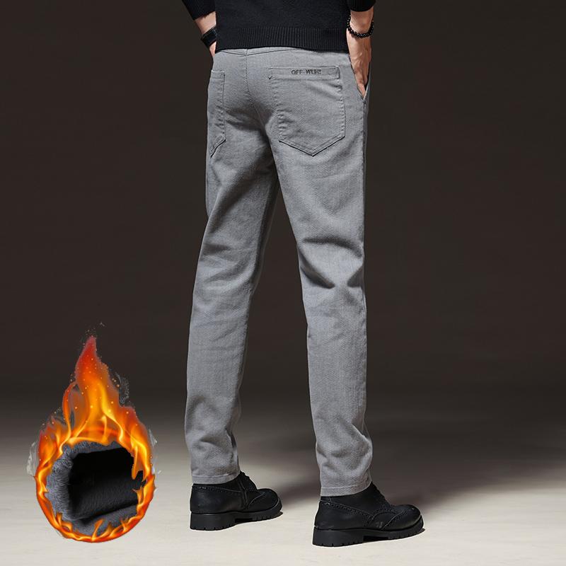 Winter Men's Warm Fleece Stretch Business Pants Elastic Waist Thick Fur Cotton Soft Slim Straight Trousers Male Brand Clothing