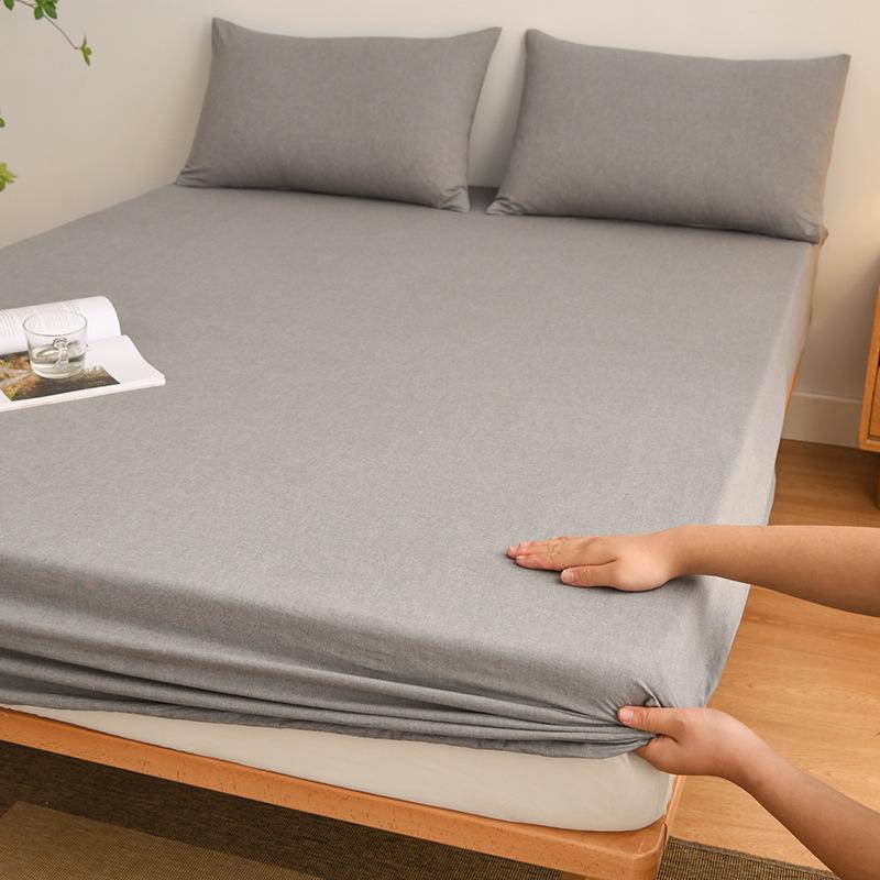 Muji Style Pure Cotton Fitted Sheet - Single Piece, Dustproof Mattress Protector, Fully Enclosed Bed Cover. 90*200cm fitted sheet (5-20cm mattress)