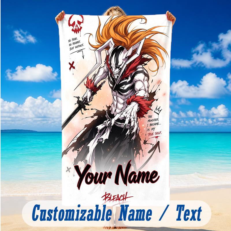 Beach Towel Custom Name Text, Quick Dry Large Towel For Beach HomeBleach Anime