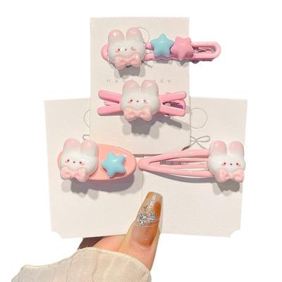 5Pcs Girls Hairpin Cartoon Bunny Star Decor Hair Clip No Scalp Side Bang