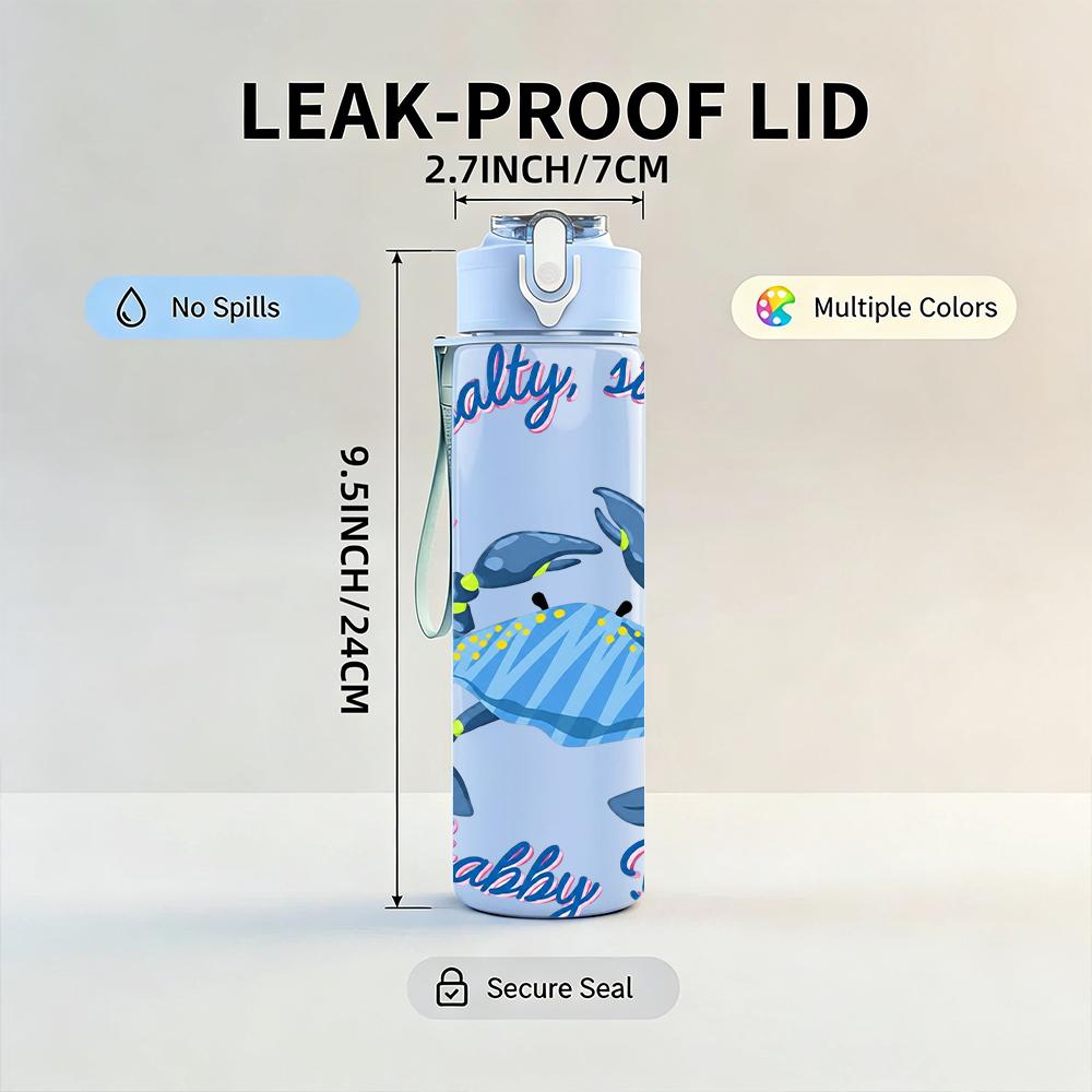 1PC Stay Salty Crab Text 750ml Color Plastic Sports Water Bottle Leakproof Flip Straw Lid Suitable for Sports Office Home Use